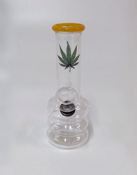 Bong Cristal Hoja Marihuana Amarillo 12,5 cm