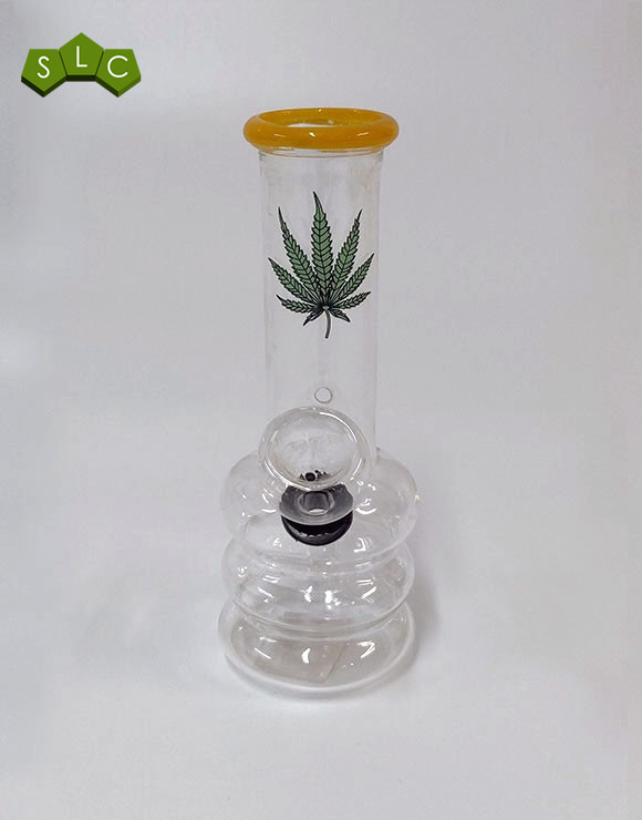 Bong Cristal Hoja Marihuana Amarillo 12,5 cm