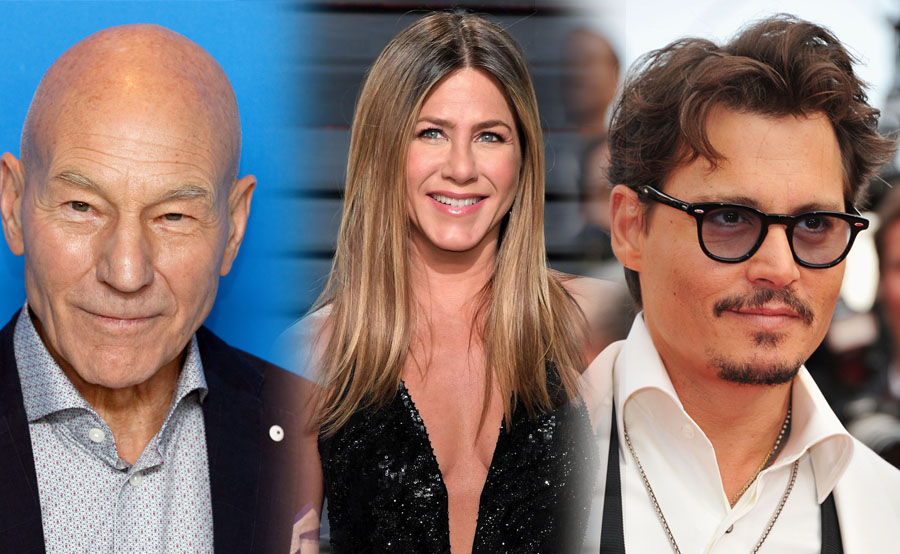 Patrick Stewart,  Jennifer Aniston  y Johnny Depp